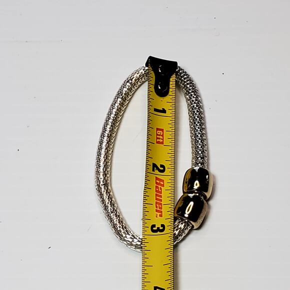 Slightly Stretchy Silver and Gold Tone Bead Bracelet 9" - Picture 3 of 3